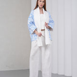 The Duality Linen Reversible Jacket - White Blue Pattern