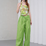 The Halterline Linen Blouse - Green Floral