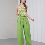 The Halterline Linen Blouse - Green Floral