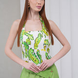 The Halterline Linen Blouse - Green Paisley