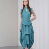 The Collar Linen Skirt - Teal