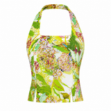 The Halterline Linen Blouse - Green Floral