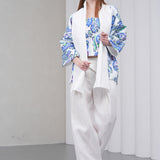 The Duality Linen Reversible Jacket - White Blue Paisley