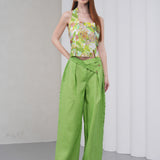 The Wrapline Linen Trouser - Green