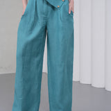 The Wrapline Linen Trouser - Teal