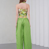 The Halterline Linen Blouse - Green Floral