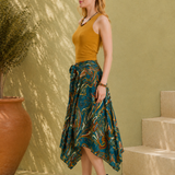 Bohemian Midi Skirt - Teal Paisley