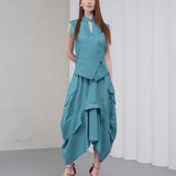 The Collar Linen Skirt - Teal