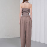 The Halterline Linen Blouse - Coffee