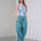 The Halterline Linen Blouse - Blue Paisley