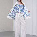 The Halterline Linen Blouse - Blue Paisley