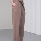 The Wrapline Linen Trouser - Coffee