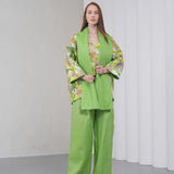 The Duality Linen Reversible Jacket - Green Floral