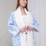 The Duality Linen Reversible Jacket - White Blue Pattern