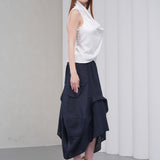 The Collar Linen Skirt - Navy