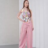 The Wrapline Linen Trouser - Pink