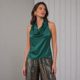 Cascade Silk Cowl Top - Emerald Green