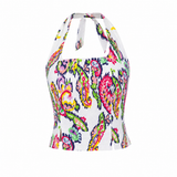 The Halterline Linen Blouse - Purple Paisley