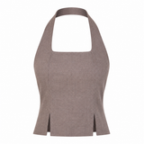 The Halterline Linen Blouse - Coffee