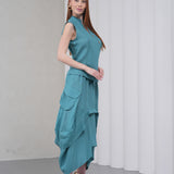 The Collar Linen Skirt - Teal
