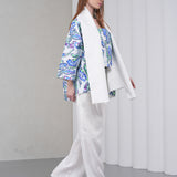 The Duality Linen Reversible Jacket - White Blue Paisley