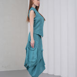 The Collar Linen Skirt - Teal