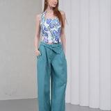 The Wrapline Linen Trouser - Teal