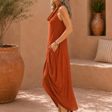 Degaje Cowl Neck Front Slit Dress - Terracota