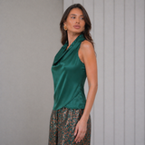 Cascade Silk Cowl Top - Emerald Green