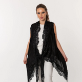 Poncho Embroidered Cashmere Silk Lace - Black