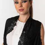 Poncho Embroidered Cashmere Silk Lace - Black