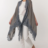 Poncho Embroidered Cashmere Silk Lace - Light Sepia Gray Blue
