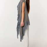 Poncho Embroidered Cashmere Silk Lace - Light Sepia Gray Blue