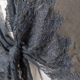 Poncho Embroidered Cashmere Silk Lace - Light Sepia Gray Blue