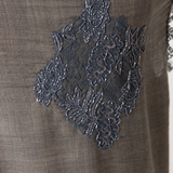 Poncho Embroidered Cashmere Silk Lace - Light Sepia Gray Blue