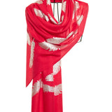 Angel Feathers Crystal Feathers Shawl Stole - Red Silver