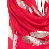 Angel Feathers Crystal Feathers Shawl Stole - Red Silver