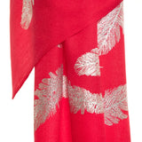 Angel Feathers Crystal Feathers Shawl Stole - Red Silver