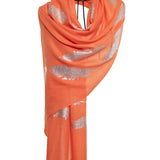 Angel Feathers Crystal Feathers Shawl Stole - Peach Silver
