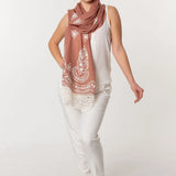 Embroidery Lace Edges Cashmere & Silk - Peach Ivory