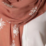 Embroidery Lace Edges Cashmere & Silk - Peach Ivory