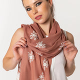 Embroidery Lace Edges Cashmere & Silk - Peach Ivory