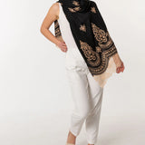 Embroidery Lace Edges Cashmere & Silk - Black Gold