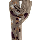 Three Dimensional Fluff Leafs Boil Wool Shawl - Sepia