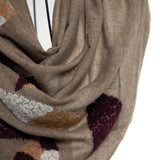 Three Dimensional Fluff Leafs Boil Wool Shawl - Sepia