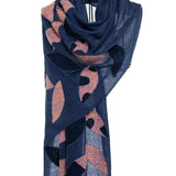 Three Dimensional Fluff Leafs Boil Wool Shawl - Navy Pink