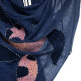 Three Dimensional Fluff Leafs Boil Wool Shawl - Navy Pink