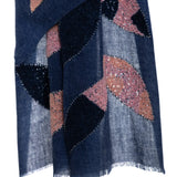Three Dimensional Fluff Leafs Boil Wool Shawl - Navy Pink
