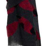 Three Dimensional Fluff Leafs Boil Wool Shawl - Charcoal