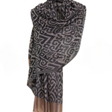 Tribal Ikat Print Cashmere Pashmina Shawl - Black Brown